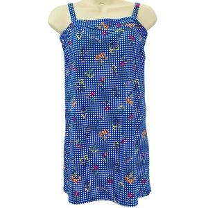 Lands' End Blue Gingham Floral Swim Dress